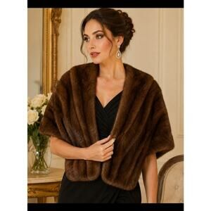 Vintage Brown Mink Fur Stole Capelet Satin‎ Lined Old Hollywood Glam Mob Wife